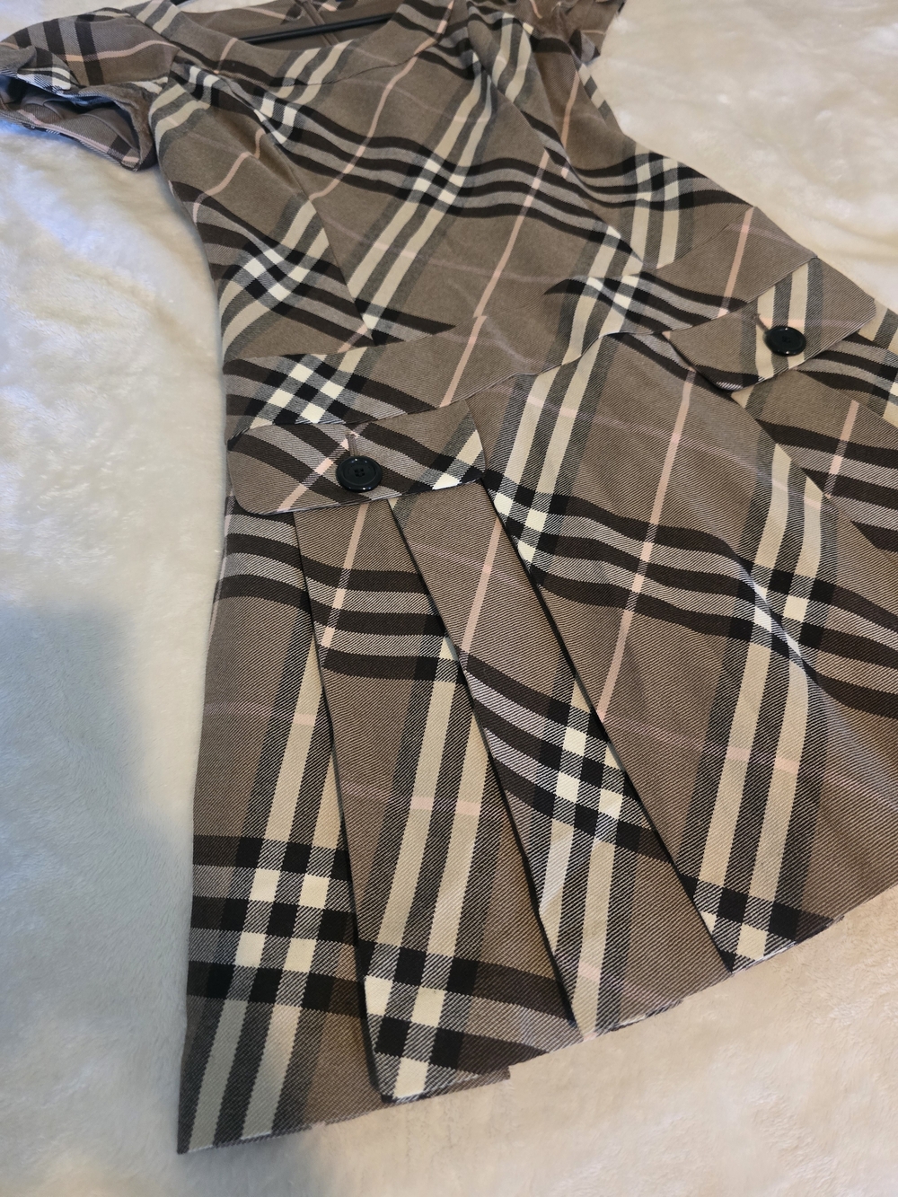 Authentic Burberry Brown Plaid Fit-and-Flare Wool Dress Classic Blue Label Dress - Picture 4 of 13